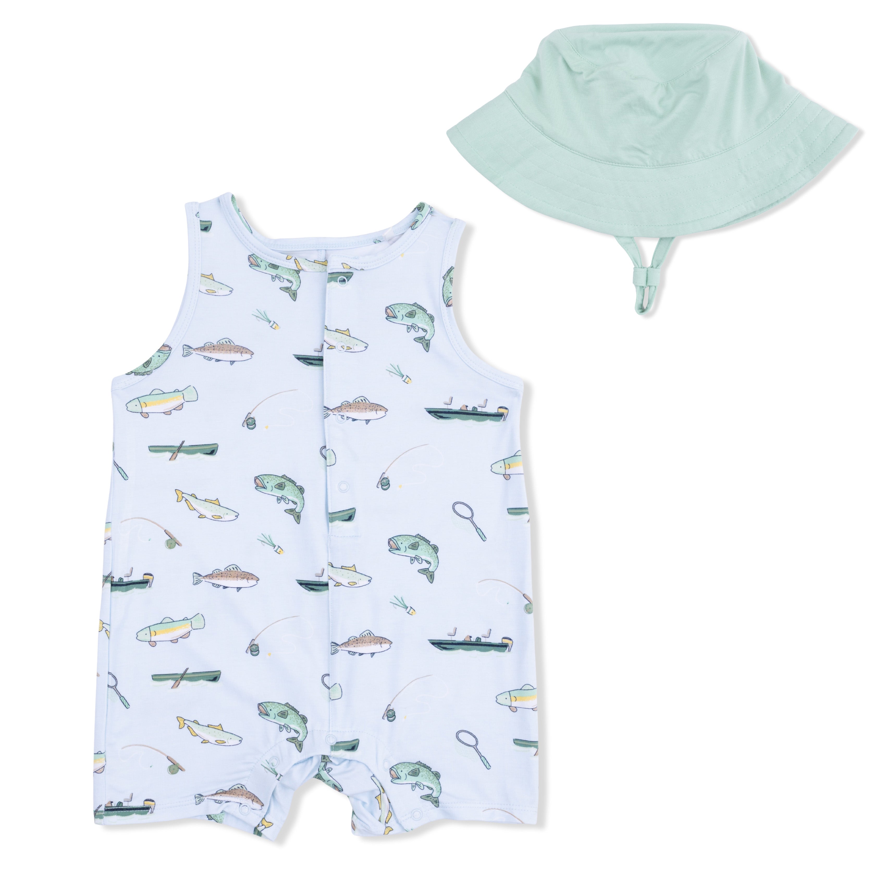 Fishing - Sleeveless Shortie Romper & Bucket Hat