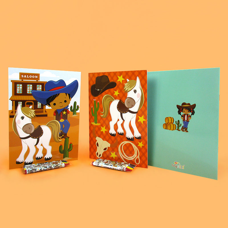 Western Black Cowboy Cowgirl Coloring Books With Crayons Party Favors - Set Of 6 Or 12