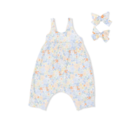 Georgia Floral -tie Back Romper & 2 Pack Hair Bow Set