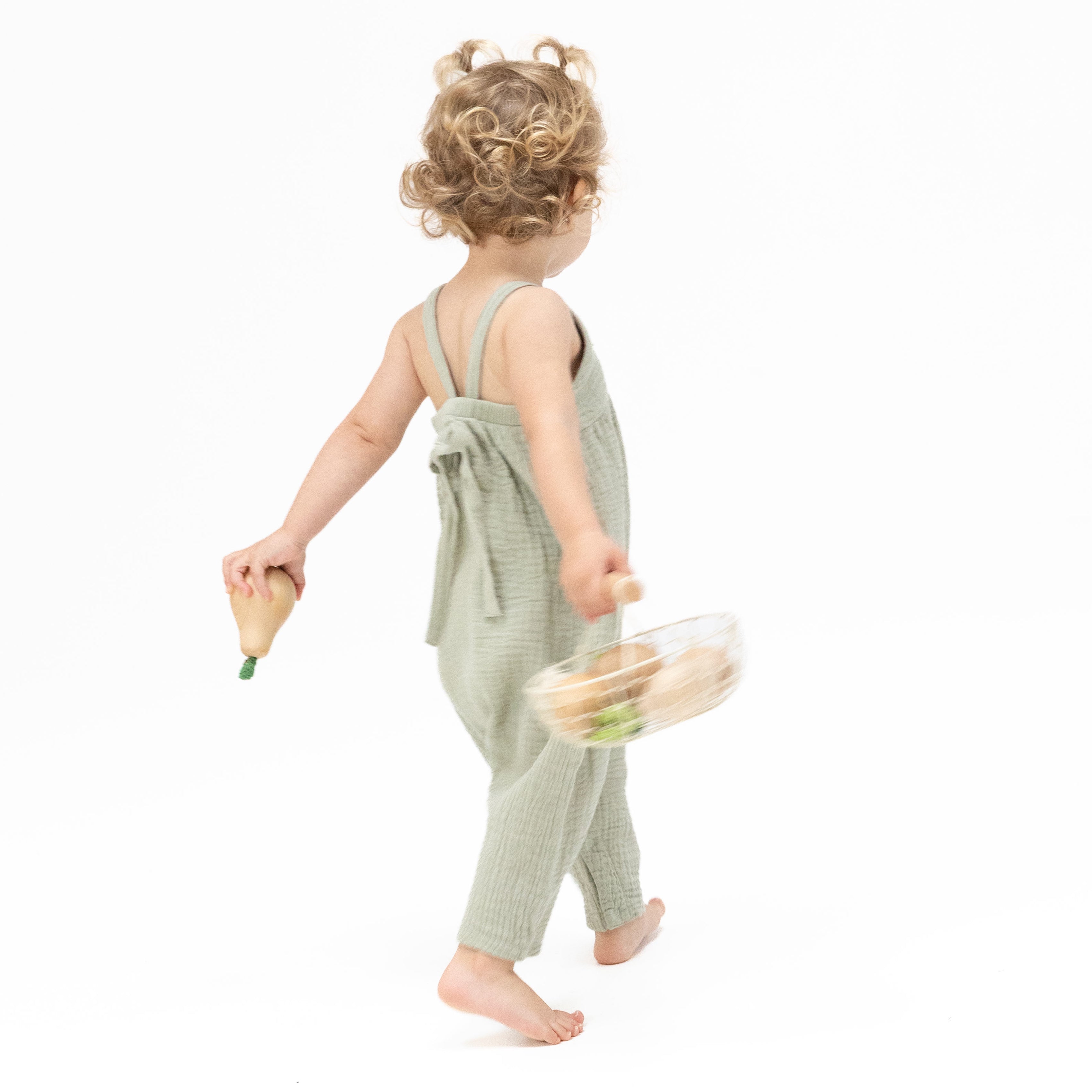 Solid Muslin Desert Green - Tie Back Romper