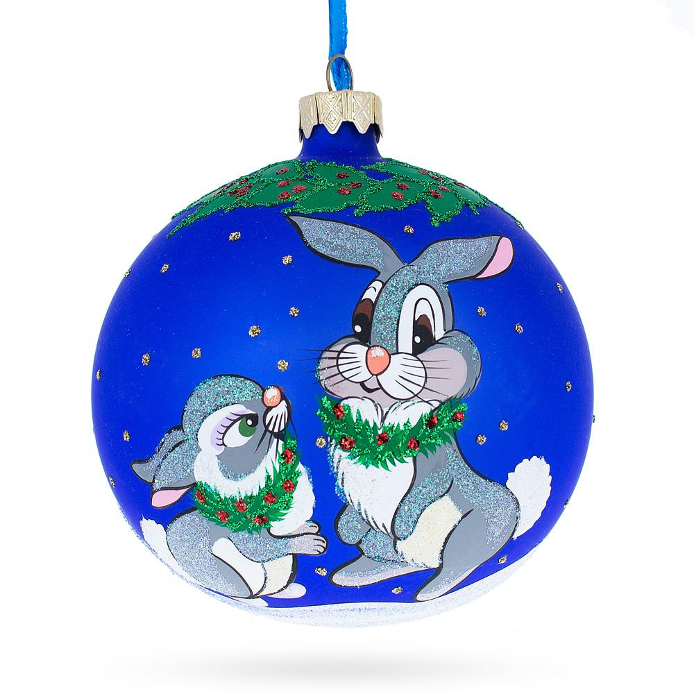 Sweet Harmony: Two Bunnies Glass Blown Ball Christmas Ornament 4 Inches