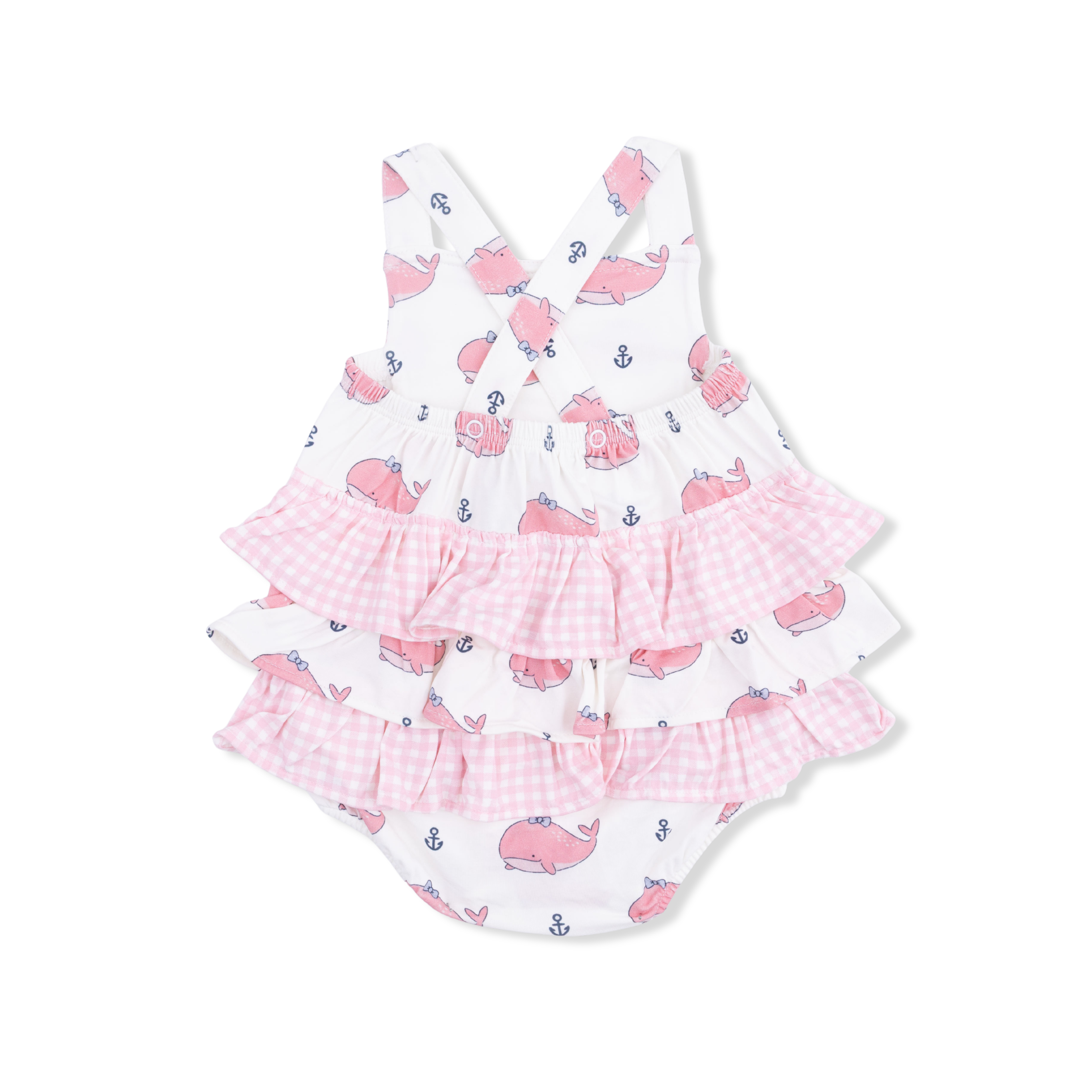 Bubbly Whale With Bow  Pink - Ruffle Sunsuit