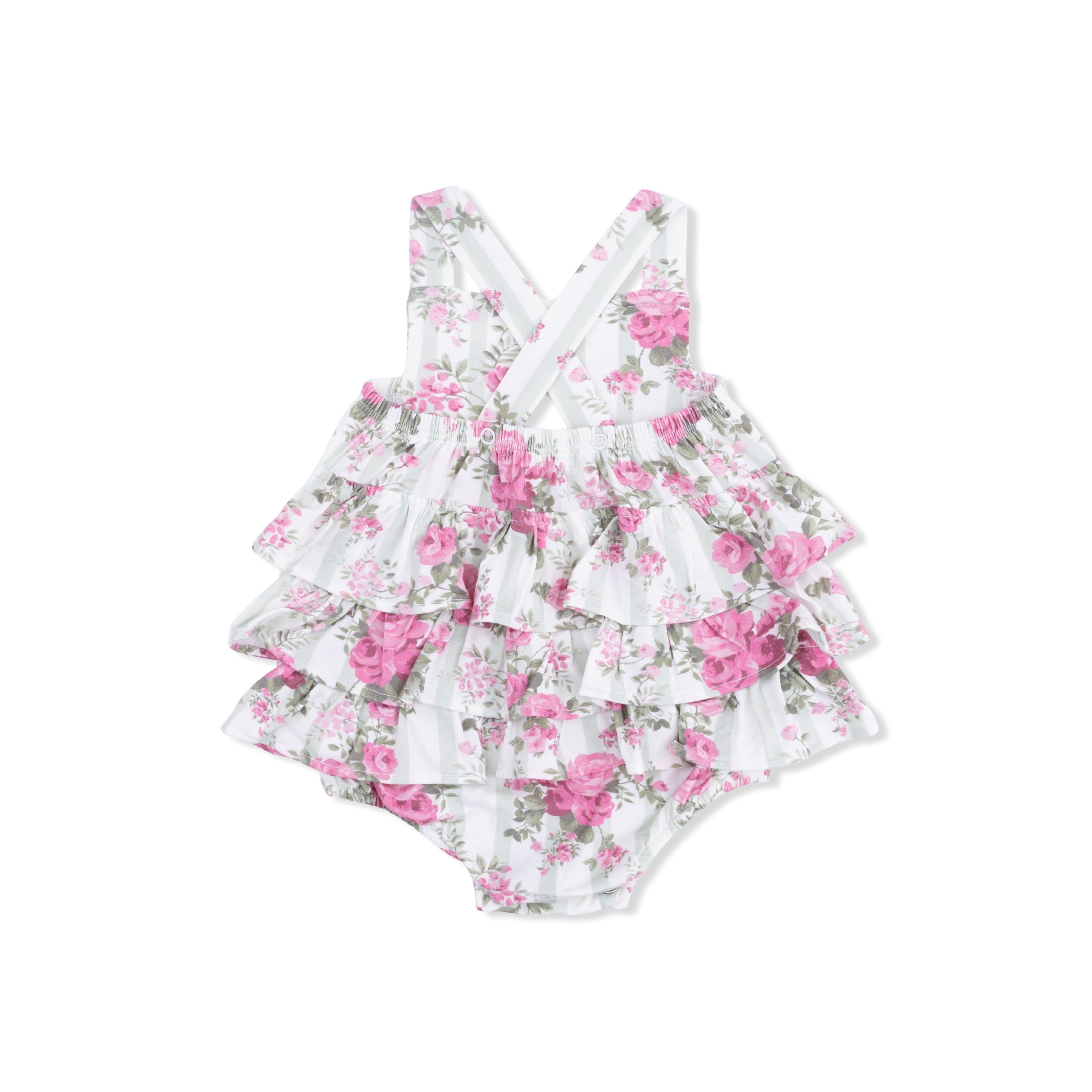 Cabbage Rose Stripe - Ruffle Sunsuit
