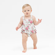 Cabbage Rose Stripe - Ruffle Sunsuit