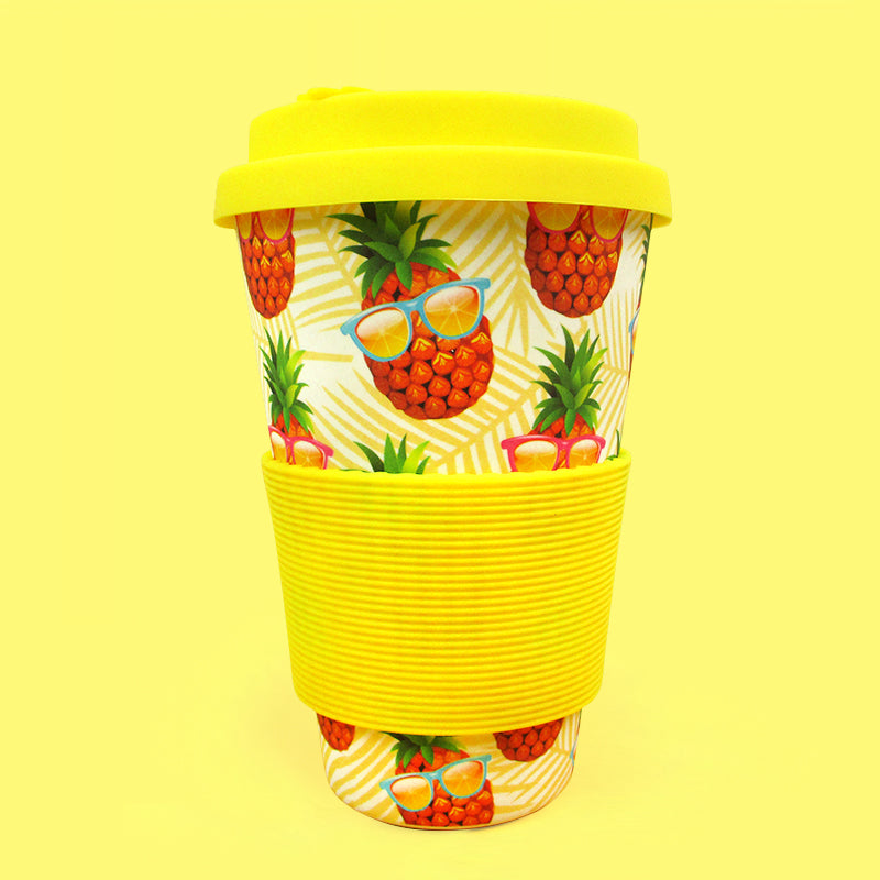 Eco-friendly Reusable Plant Fiber Travel Mug With Pineapple Sunglasses Design