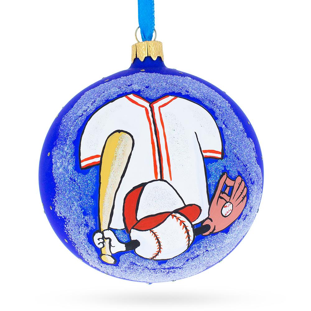 America's Pastime: Baseball Blown Glass Ball Christmas Ornament 4 Inches