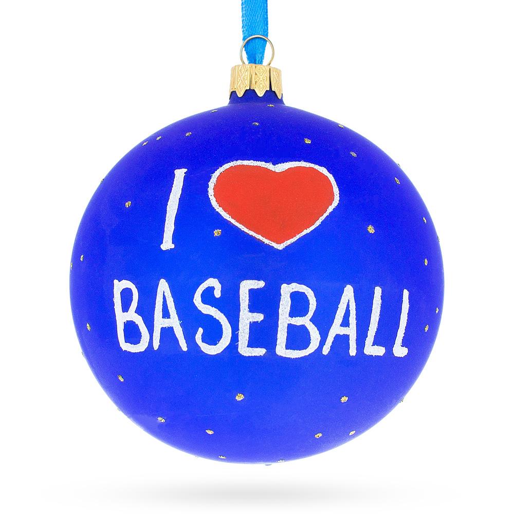 America's Pastime: Baseball Blown Glass Ball Christmas Ornament 4 Inches