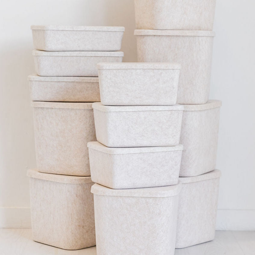 The Sculpted Bin - Wide With Lid | Set Of 3