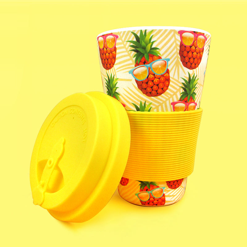 Eco-friendly Reusable Plant Fiber Travel Mug With Pineapple Sunglasses Design