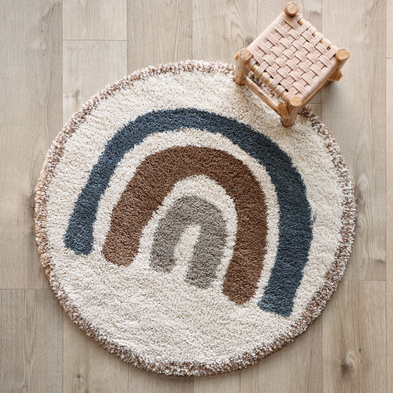 Bohemian Rainbow Blue Round Children's Rug With Rainbow Pattern