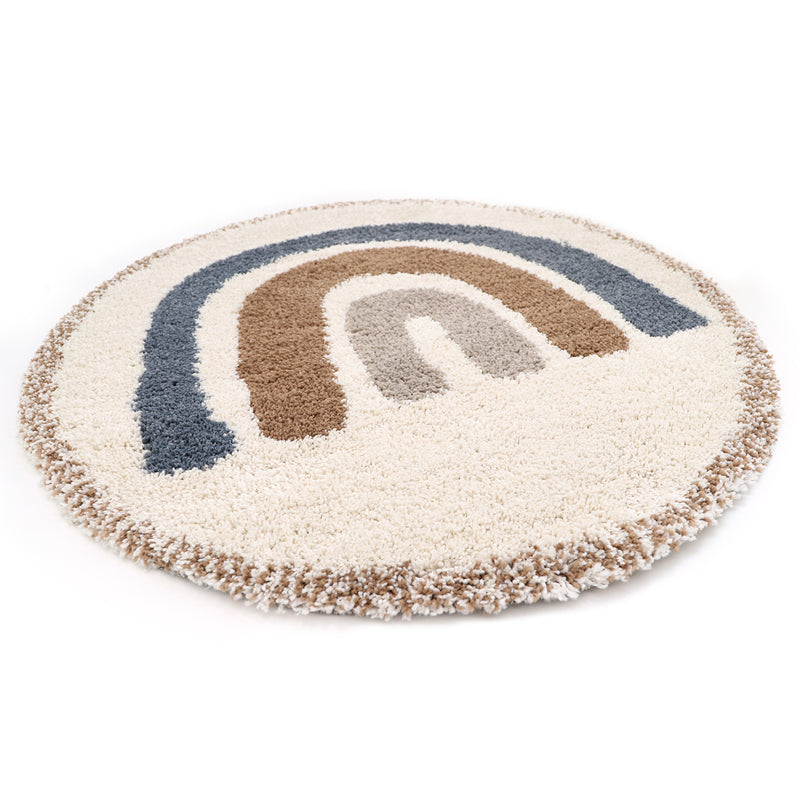 Bohemian Rainbow Blue Round Children's Rug With Rainbow Pattern