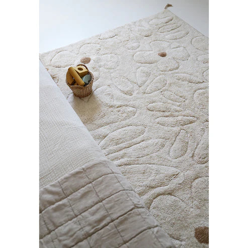 Gentle Flora Children's Bedroom Carpet In Washable Cotton With Flowers