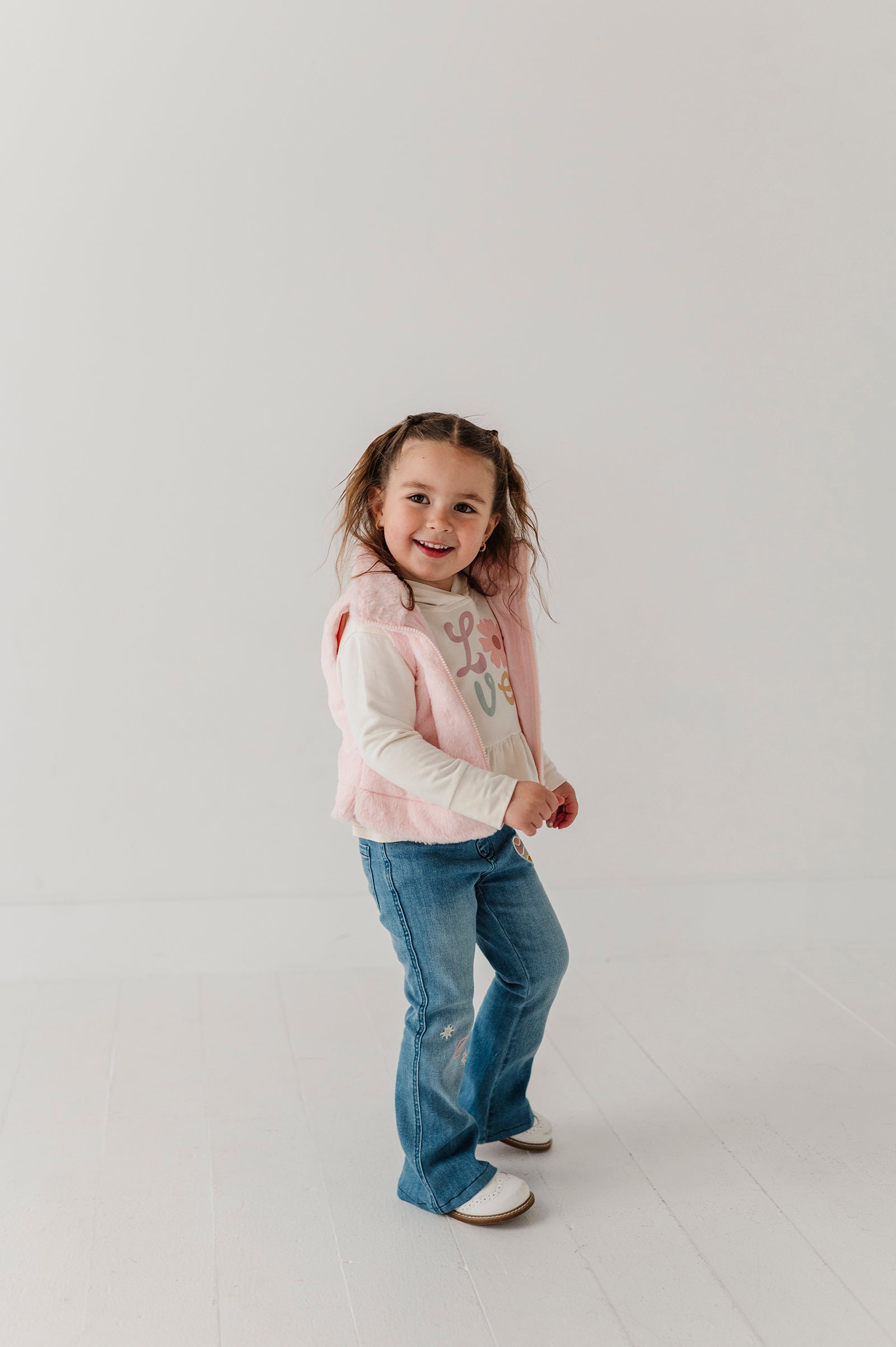 Girls Fur Vest In Light Pink