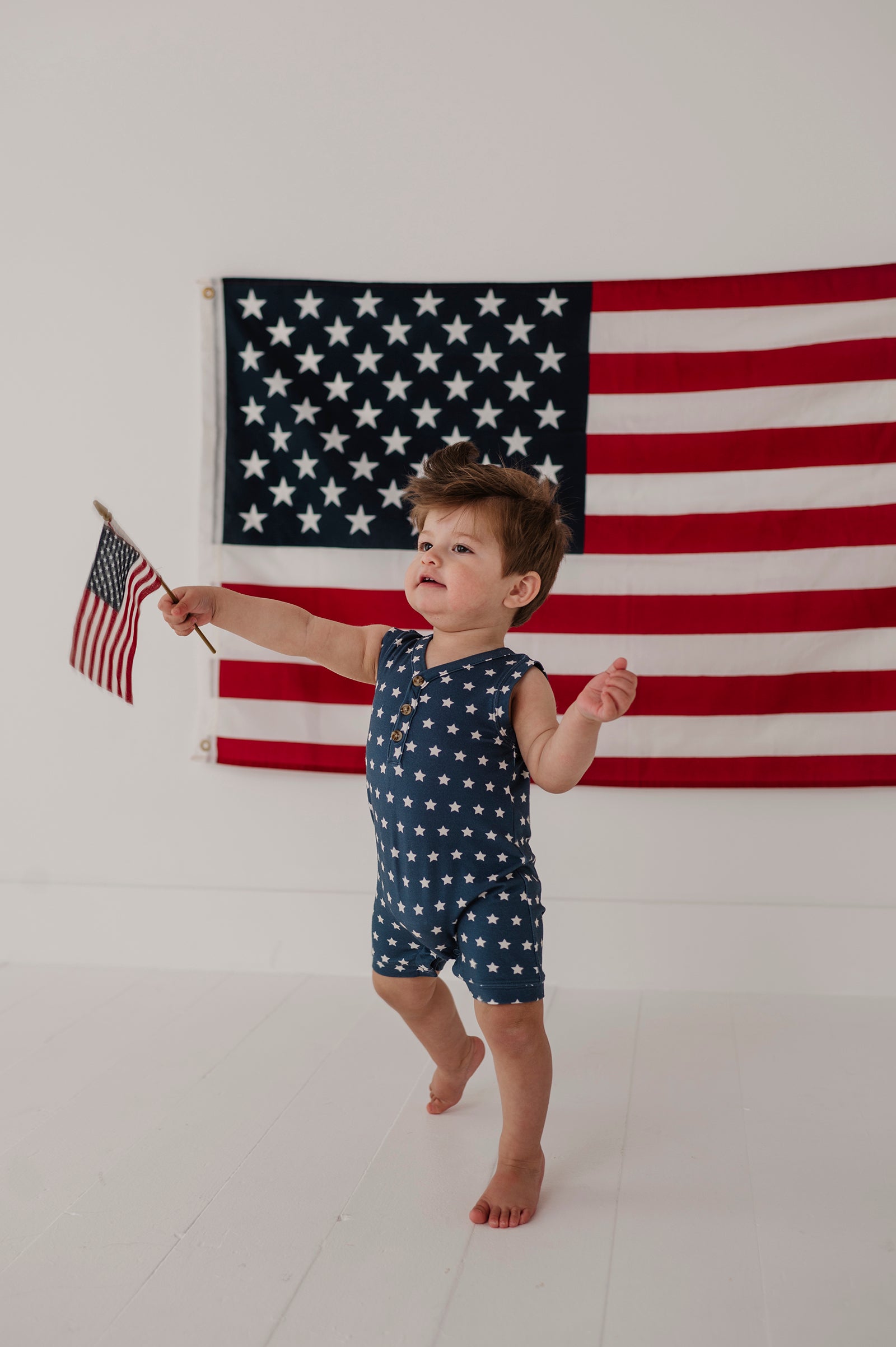 Baby Boy Sleeveless Romper In American Stars