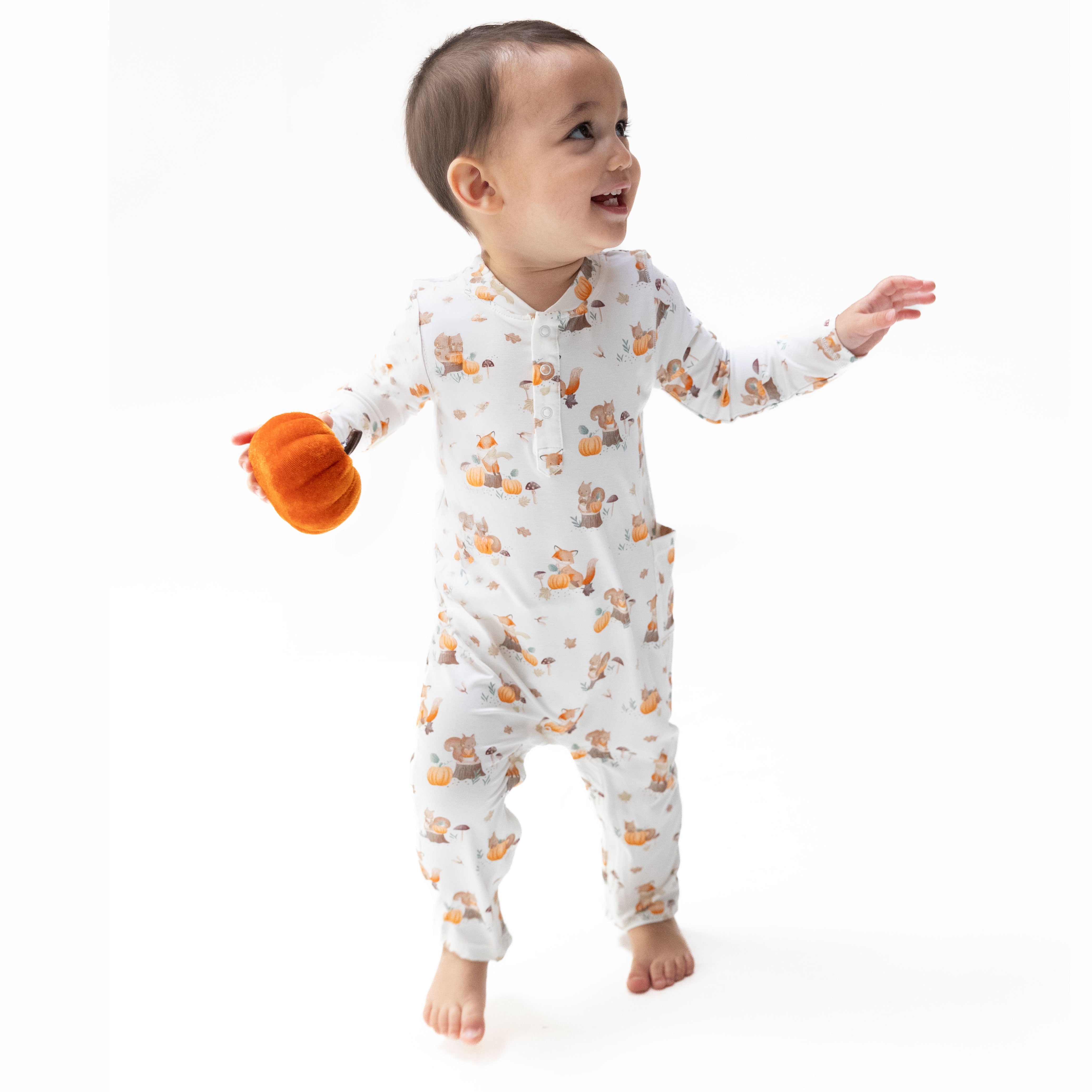 Woodland Animals With Pumpkins - Uni Romper