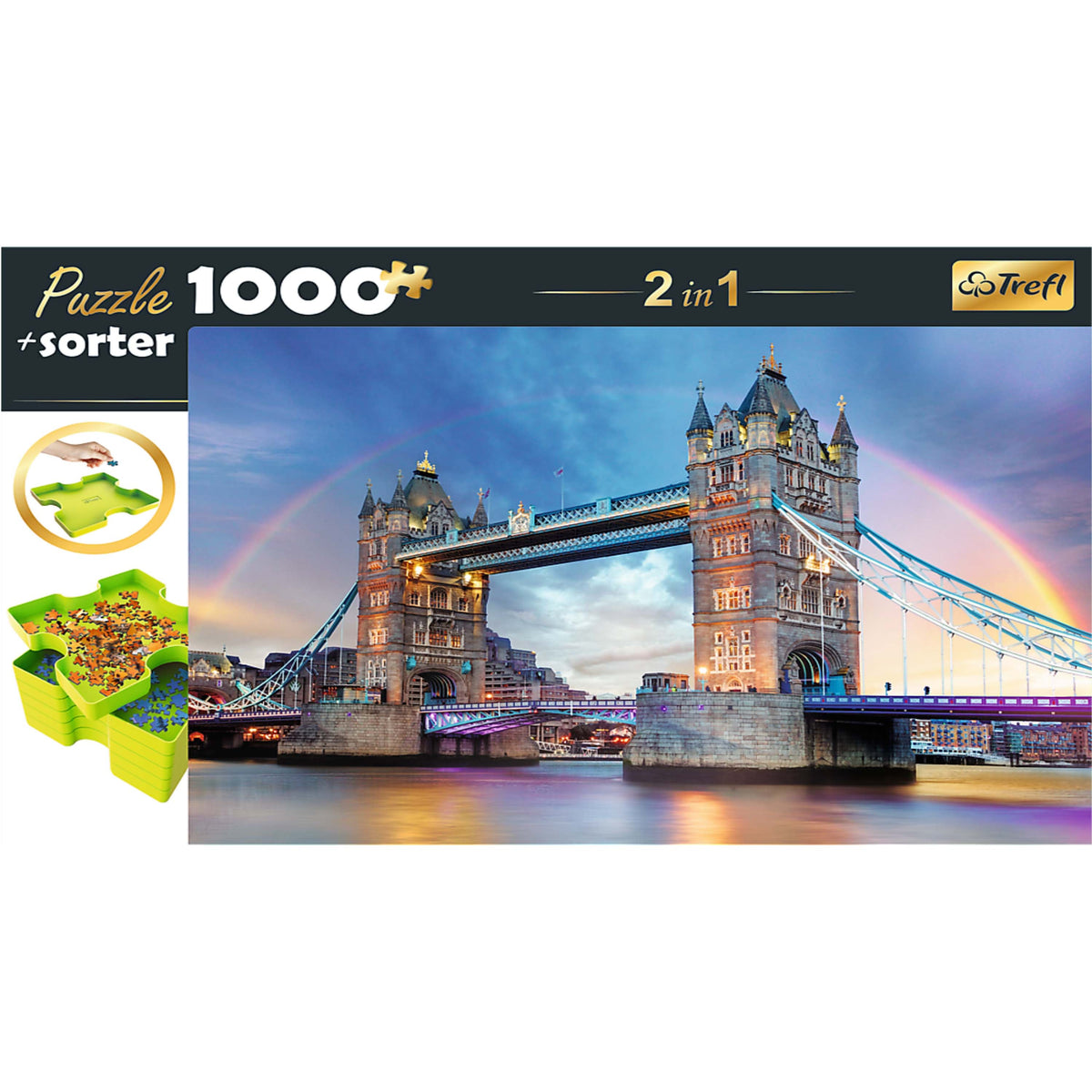 Red 1000 Piece Puzzle & Sorter - Rainbow Over Tower Bridge