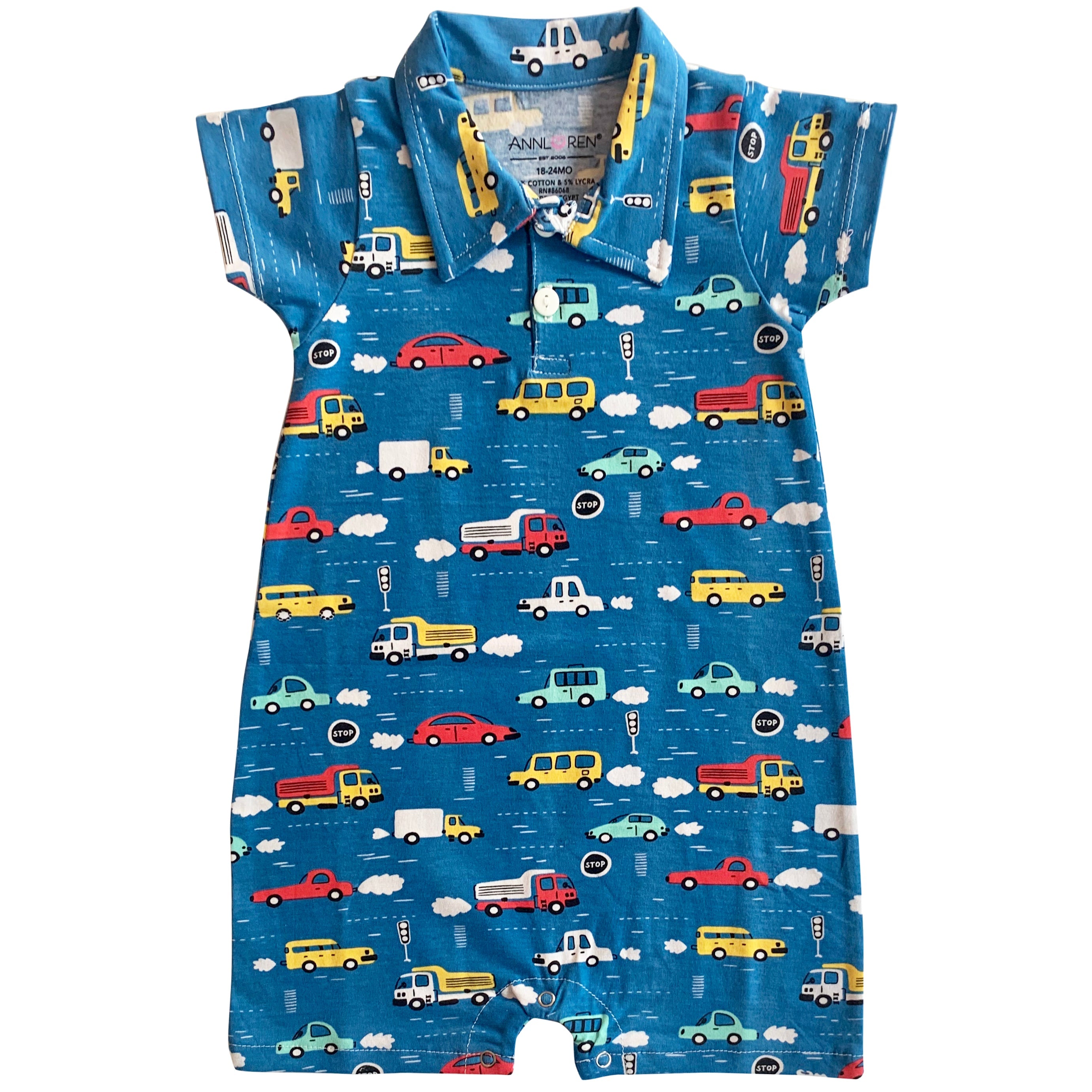 Annloren Automobile Cars Trucks Spring Collar Baby Boys Romper Toddler Jumpsuit