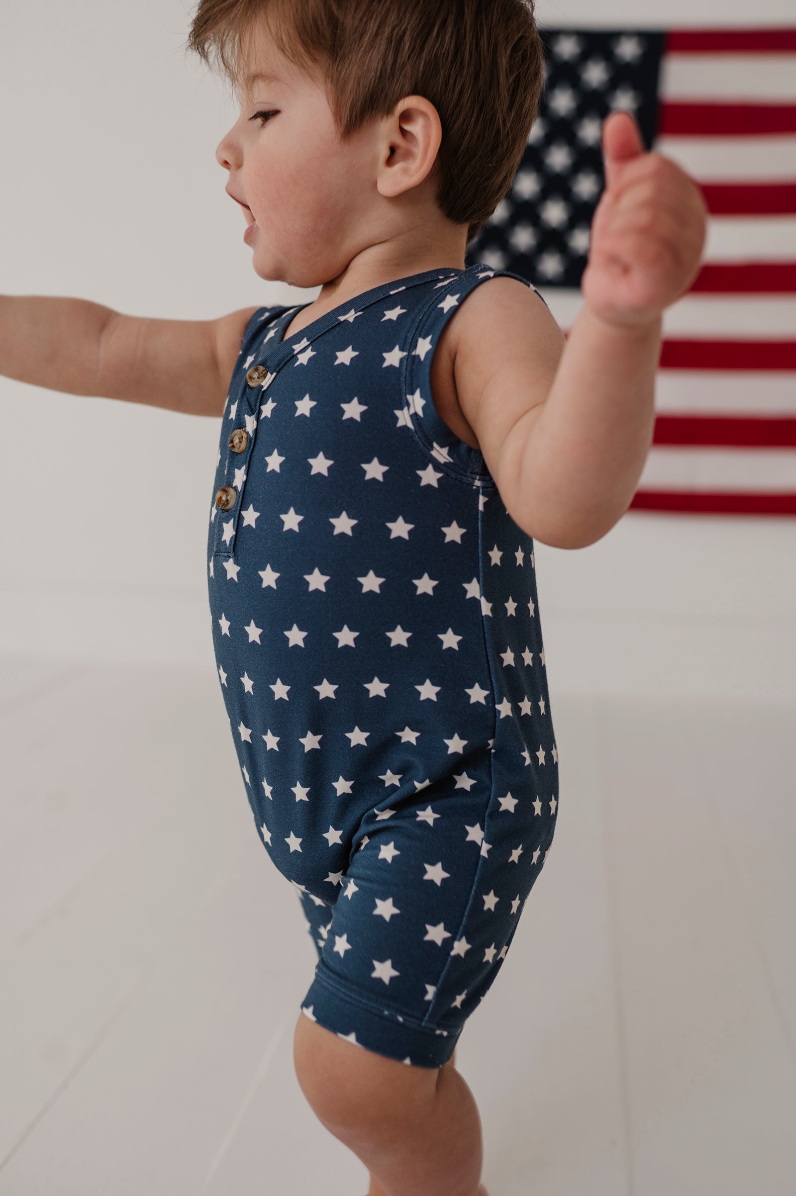 Baby Boy Sleeveless Romper In American Stars