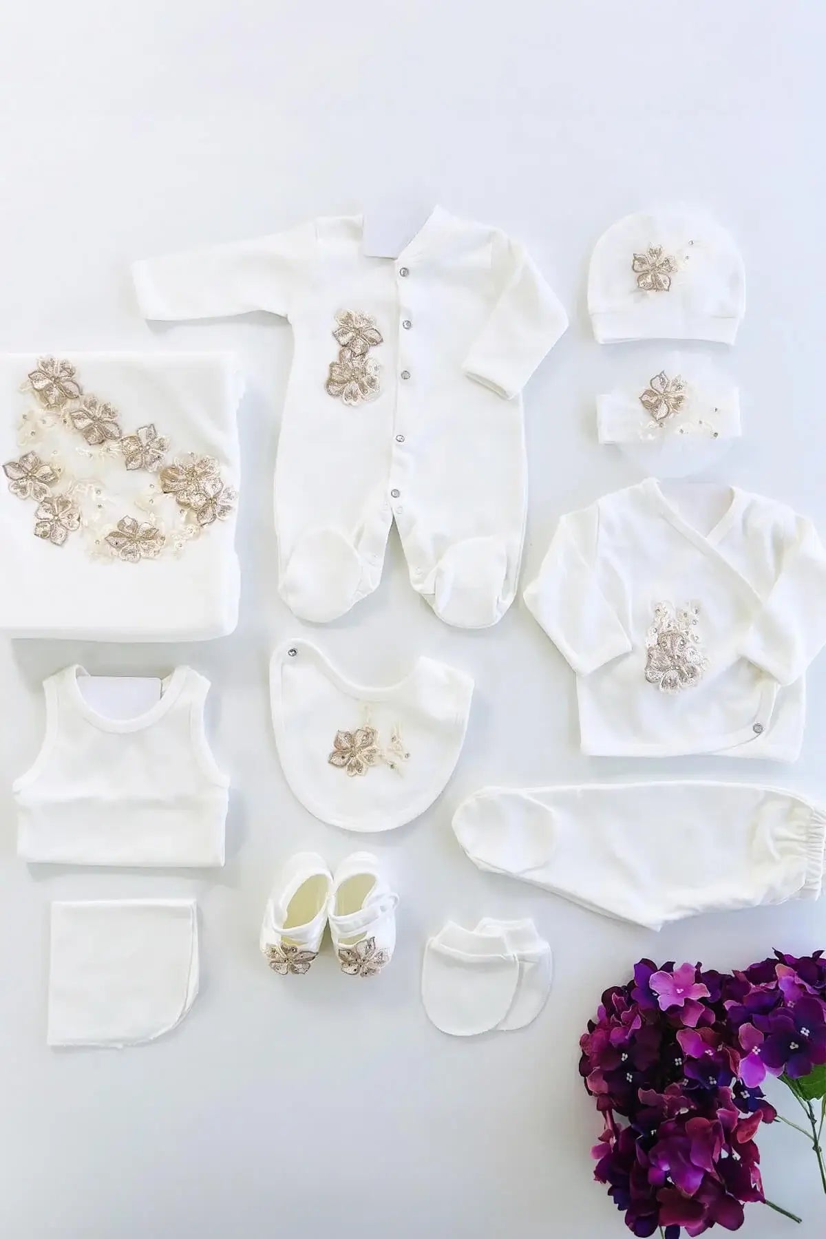 Ines Newborn Girl Gold Coming Home Outfit Set (11 Pcs)