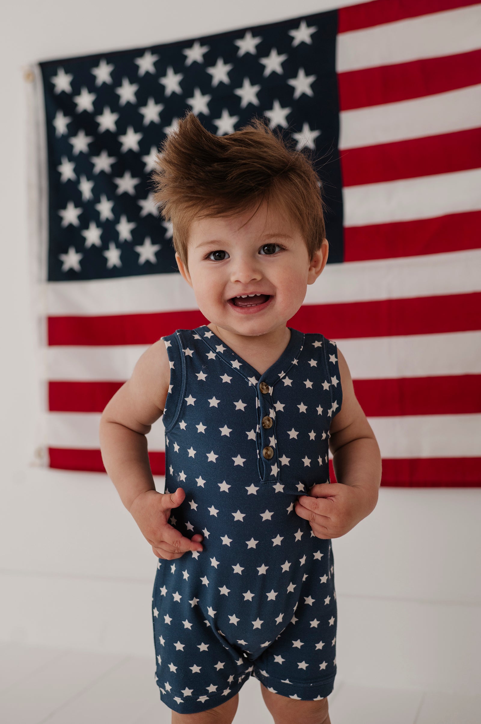 Baby Boy Sleeveless Romper In American Stars