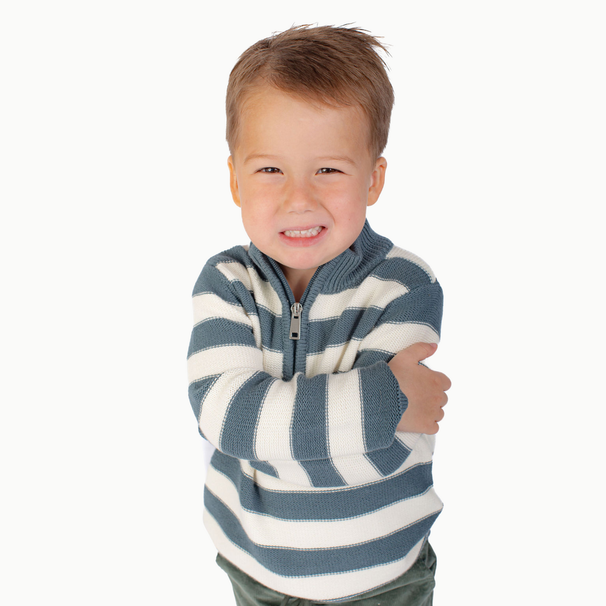 Boys' Half Zip Sweater In Blue Stripe