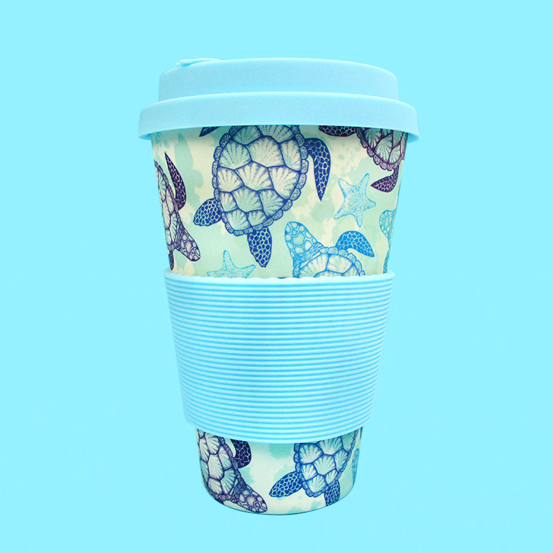Eco-friendly Reusable Plant Fiber Travel Mug With Sea Turtles Design