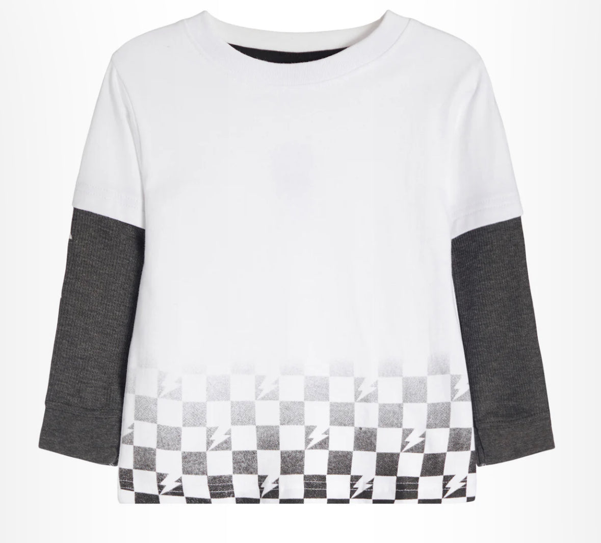 Kids Long Sleeve Thermal 2fer Shirt - Checkered Bolts