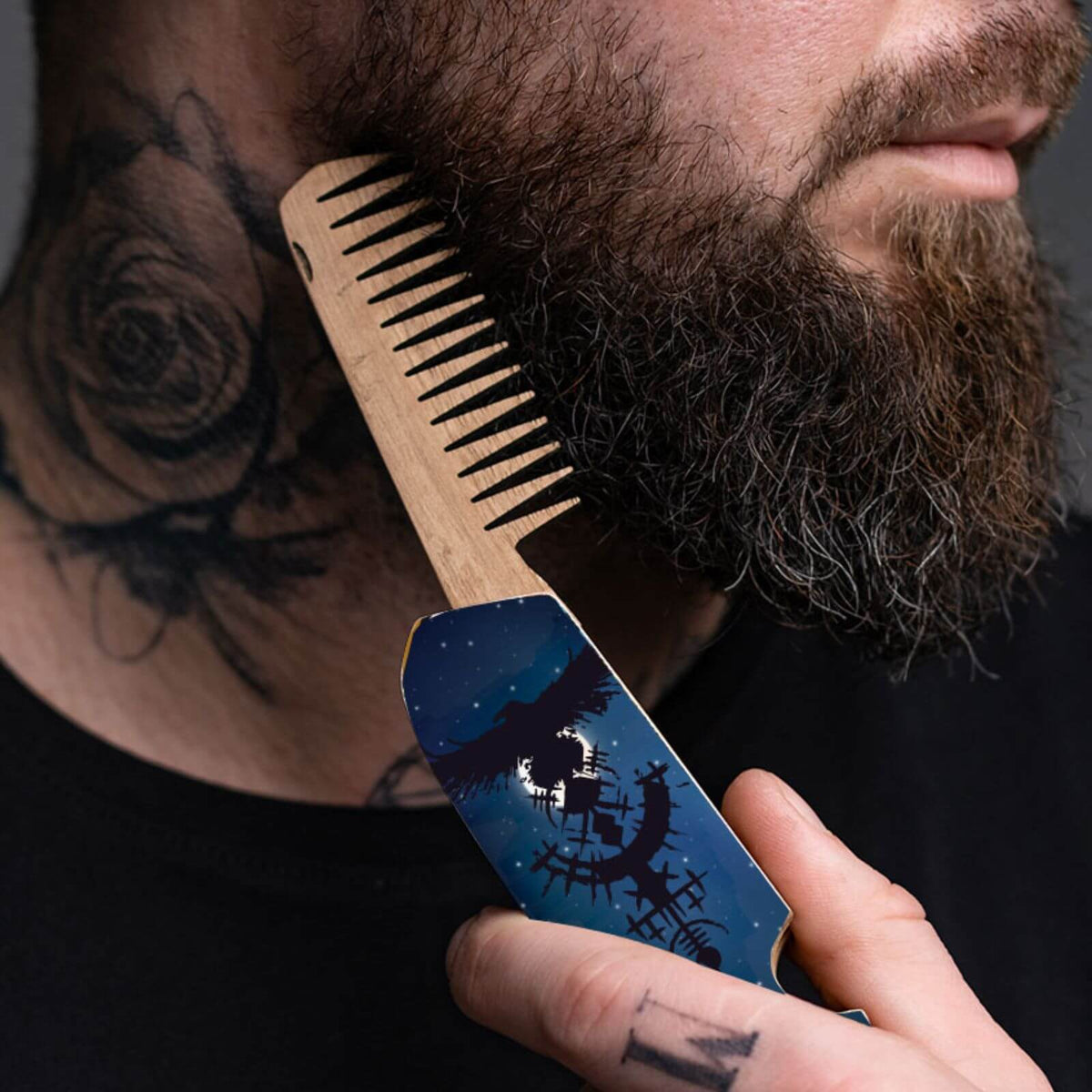 Wooden Beard Comb - Golden Chains