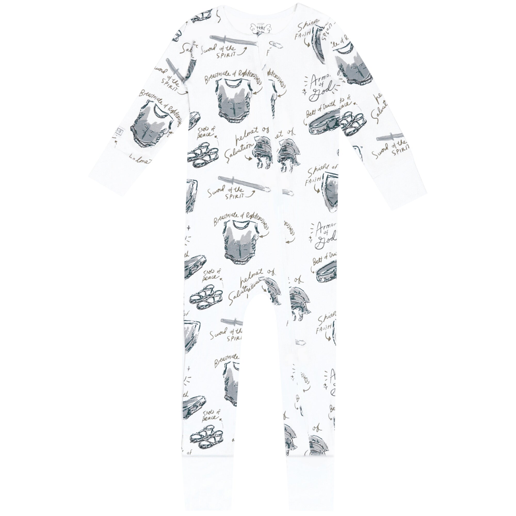 Armor Of God White Pj Footless Onesie Bamboo