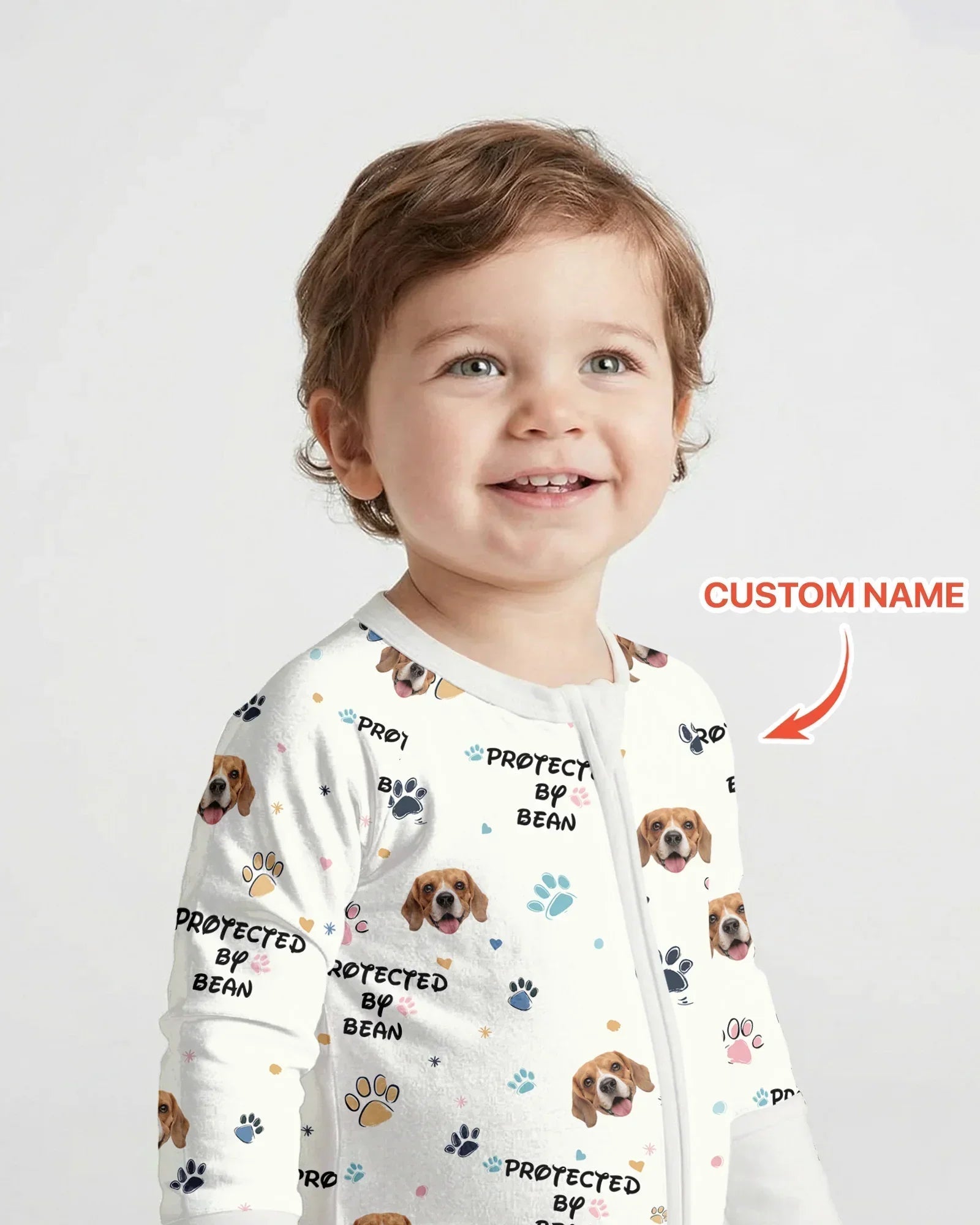 Custom Dogs Photo "protected By" Bamboo Convertible Zippered Romper