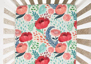 Blush Pink And Teal Mint Poppies - Minky / Jersey Crib Sheets
