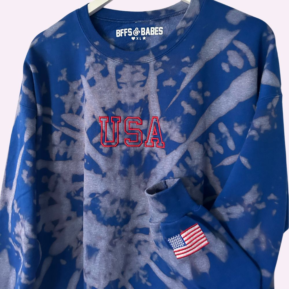 Usa Stitch ♡ Embroidered Tie-dye Sweatshirt With Flag