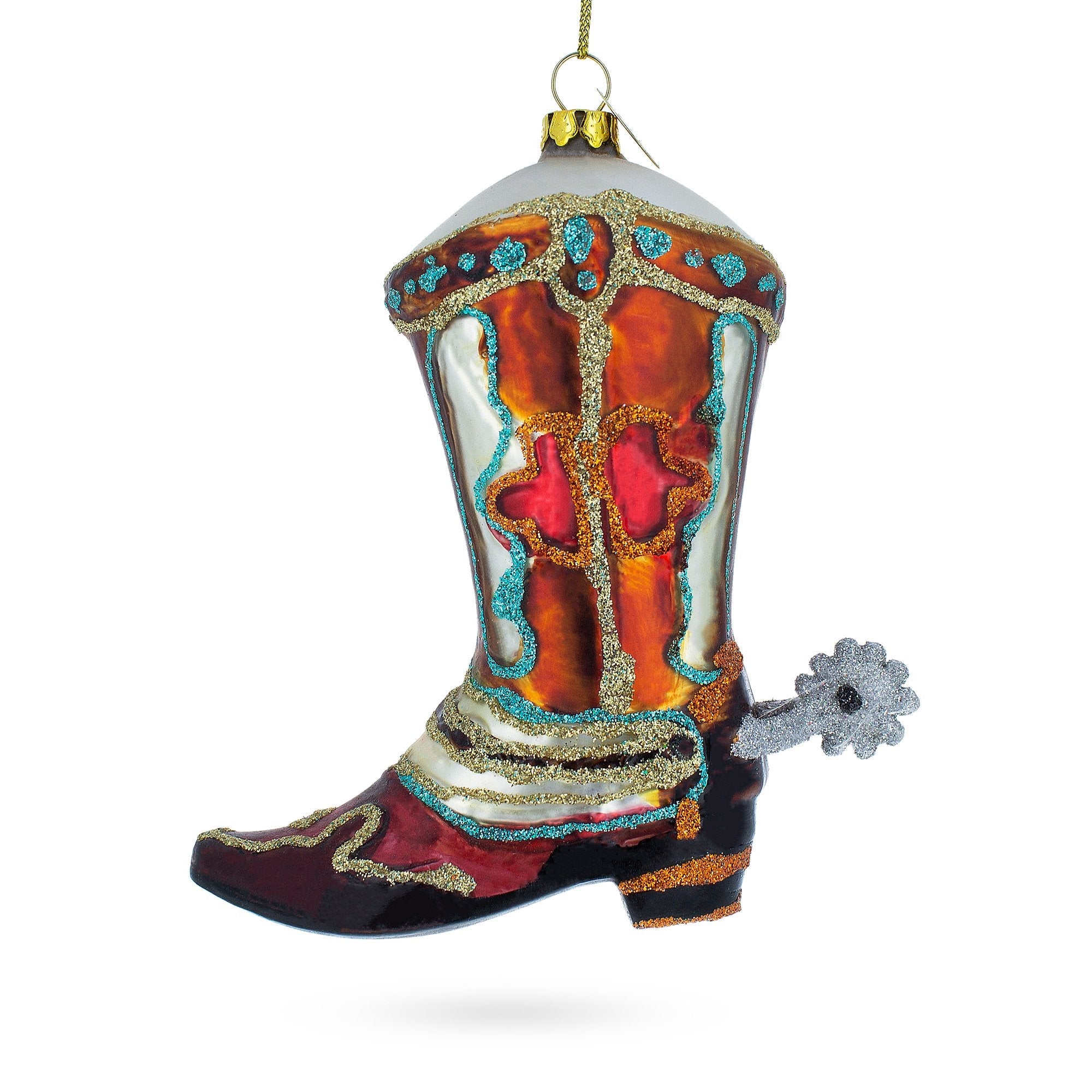 Western Cowboy Boot - Blown Glass Christmas Ornament