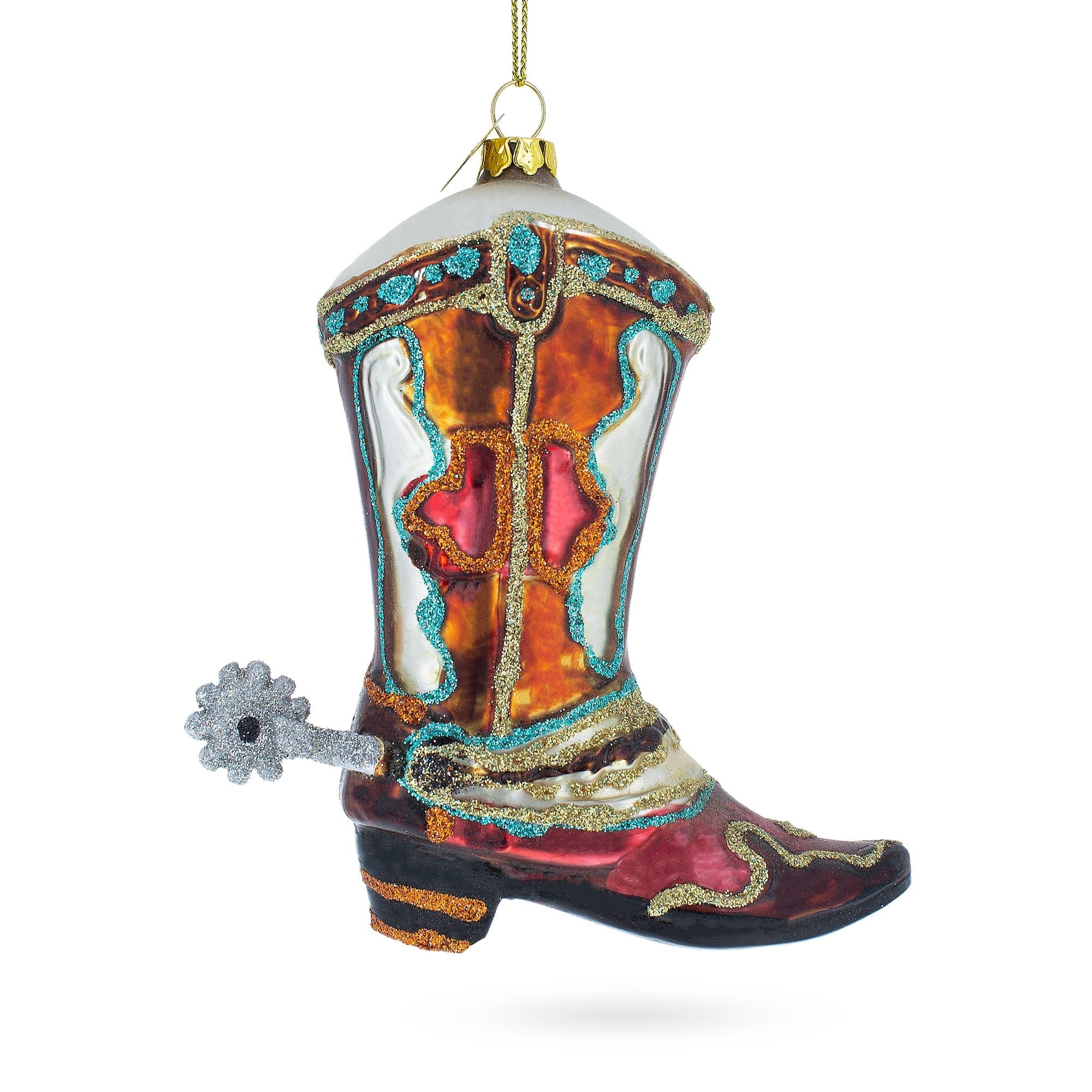 Western Cowboy Boot - Blown Glass Christmas Ornament