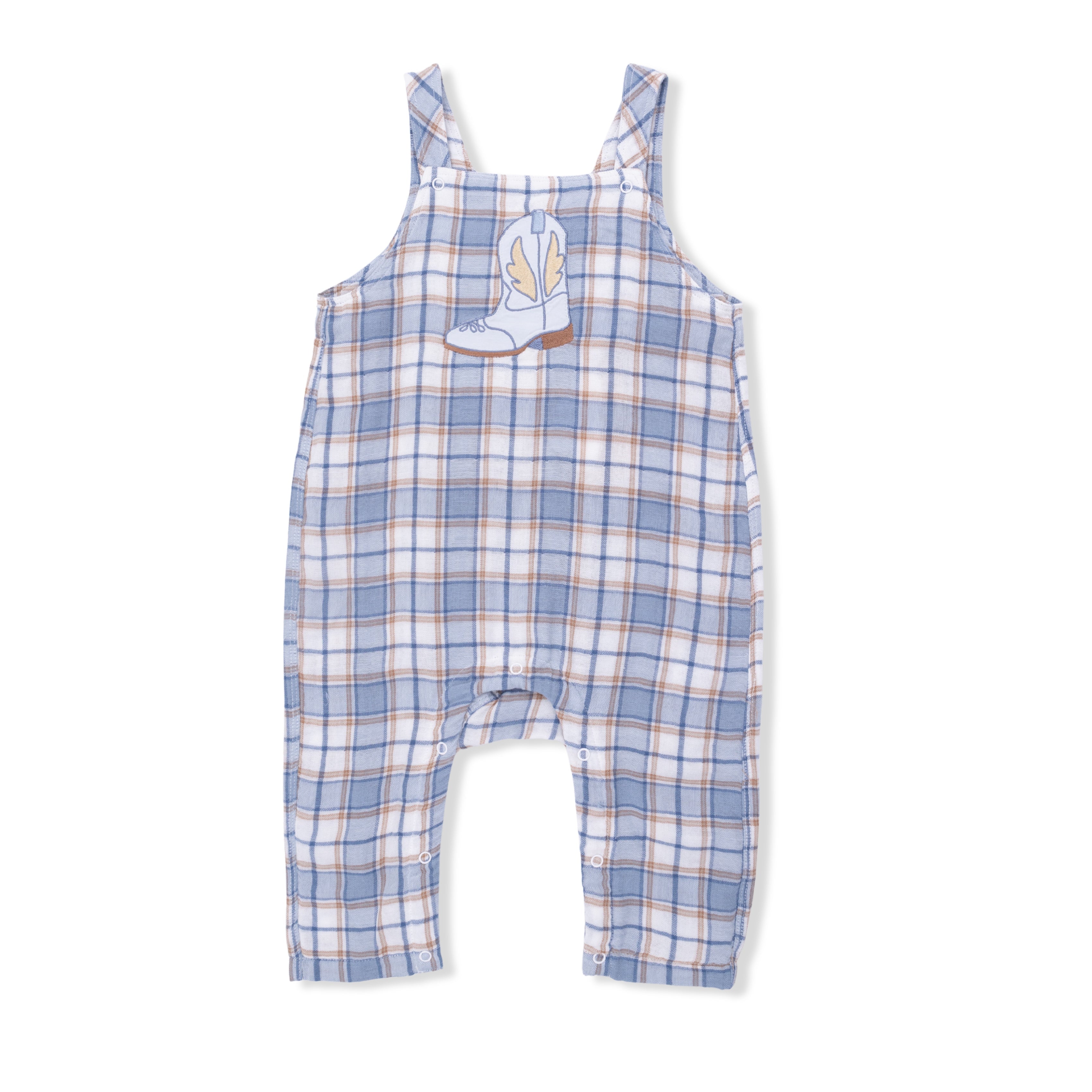 Western Boot Plaid - Crew Neck Tee With Overalls