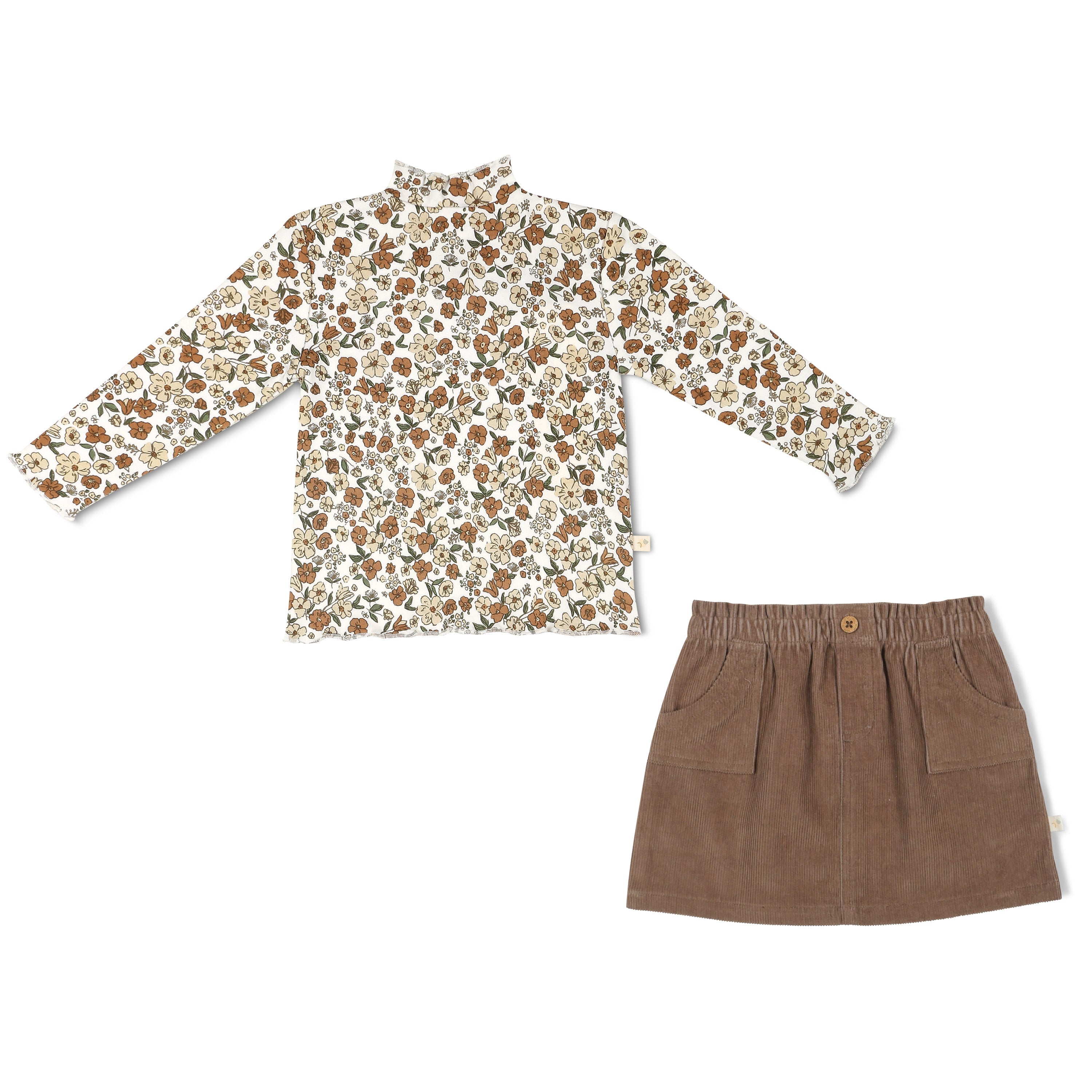 Organic Tee And Corduroy Skirt Set - Espresso