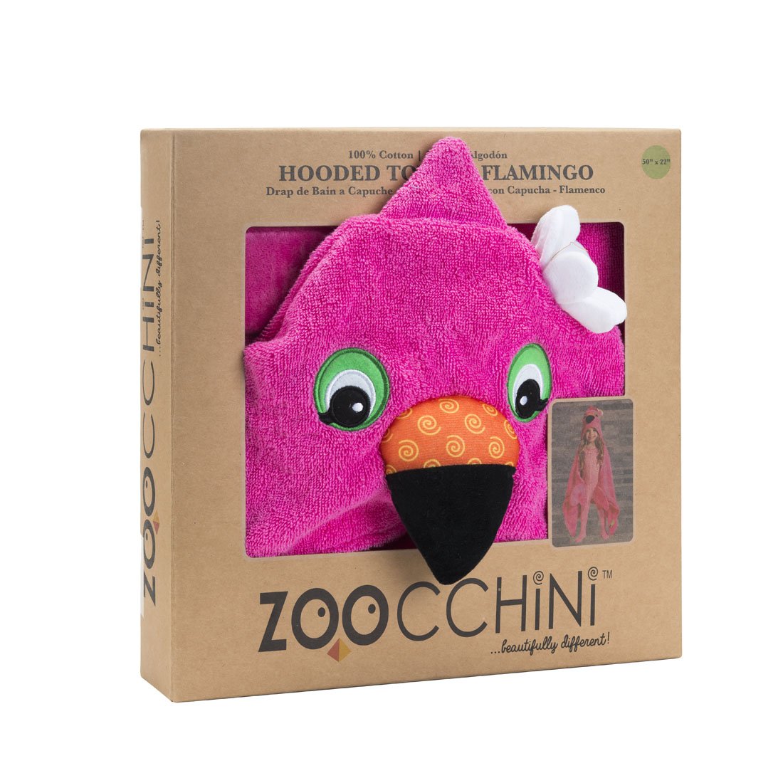 Kids Plush Terry Hooded Bath Towel - Franny The Flamingo