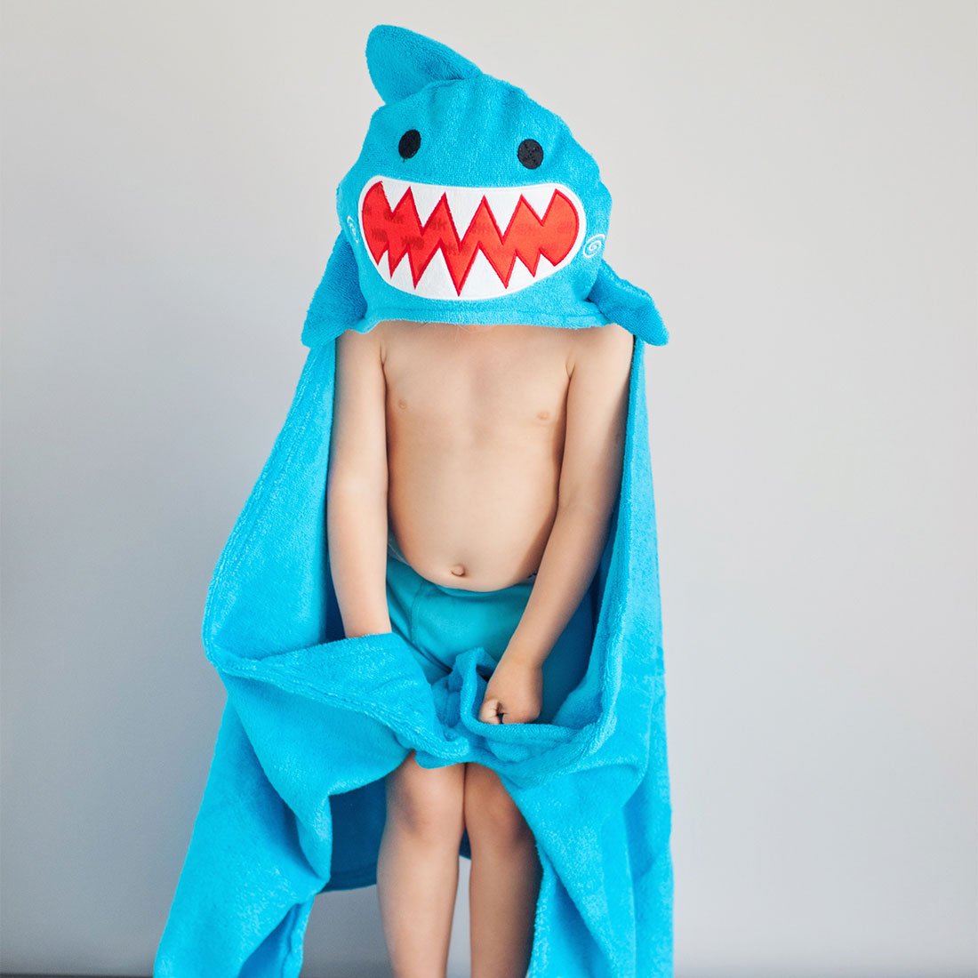 Kids Plush Terry Hooded Bath Towel - Sherman The Shark