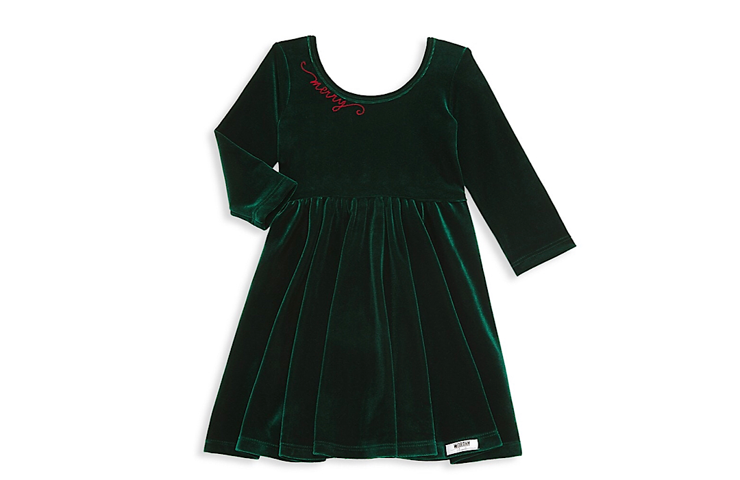 Holiday Twirly Dress In Emerald Velvet