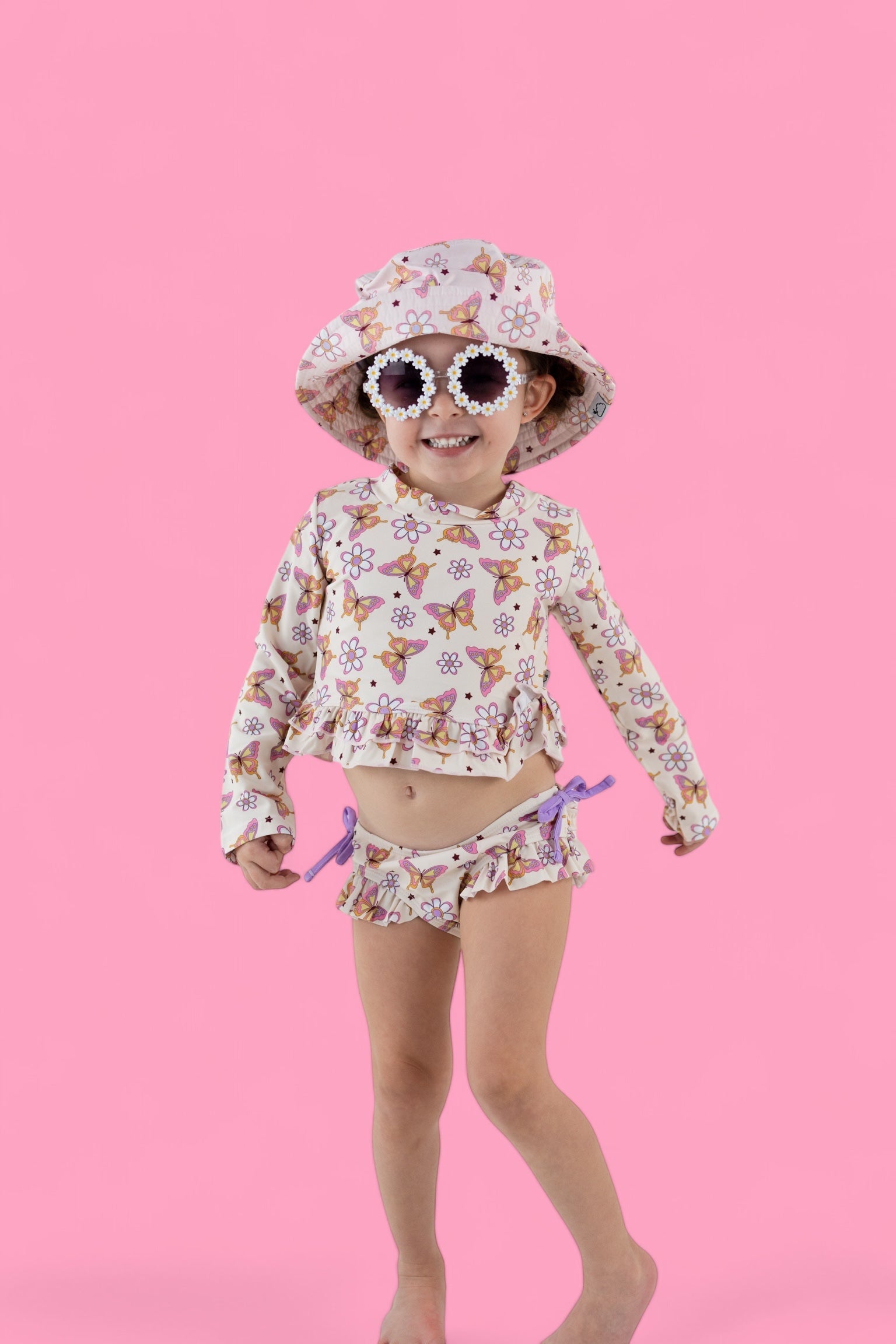Blossomin’ Butterfly Dream 2-piece Rash Guard Ruffle Swim Suit