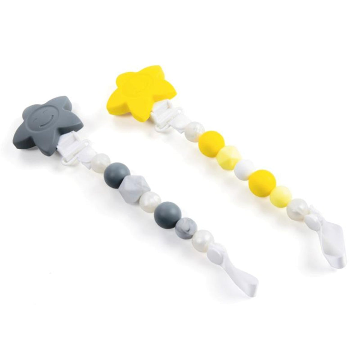 3-in-1 Silicone Pacifier Clip In Grey And Yellow