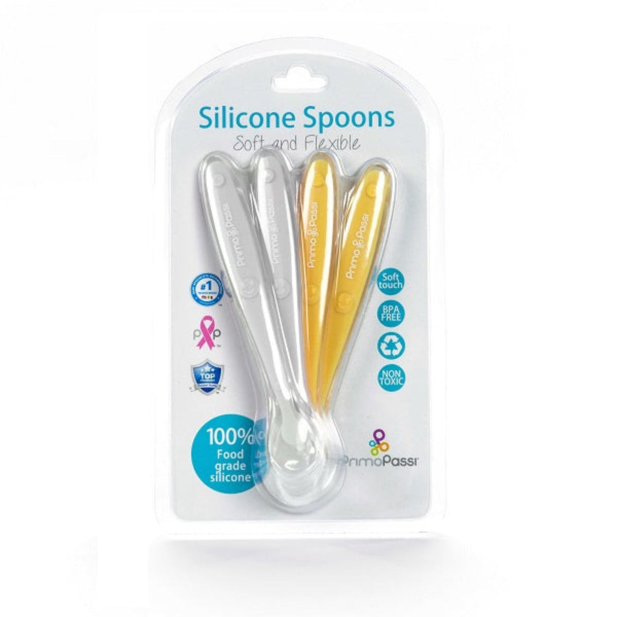 - Silicone Spoon, 4pk, Grey And Yellow