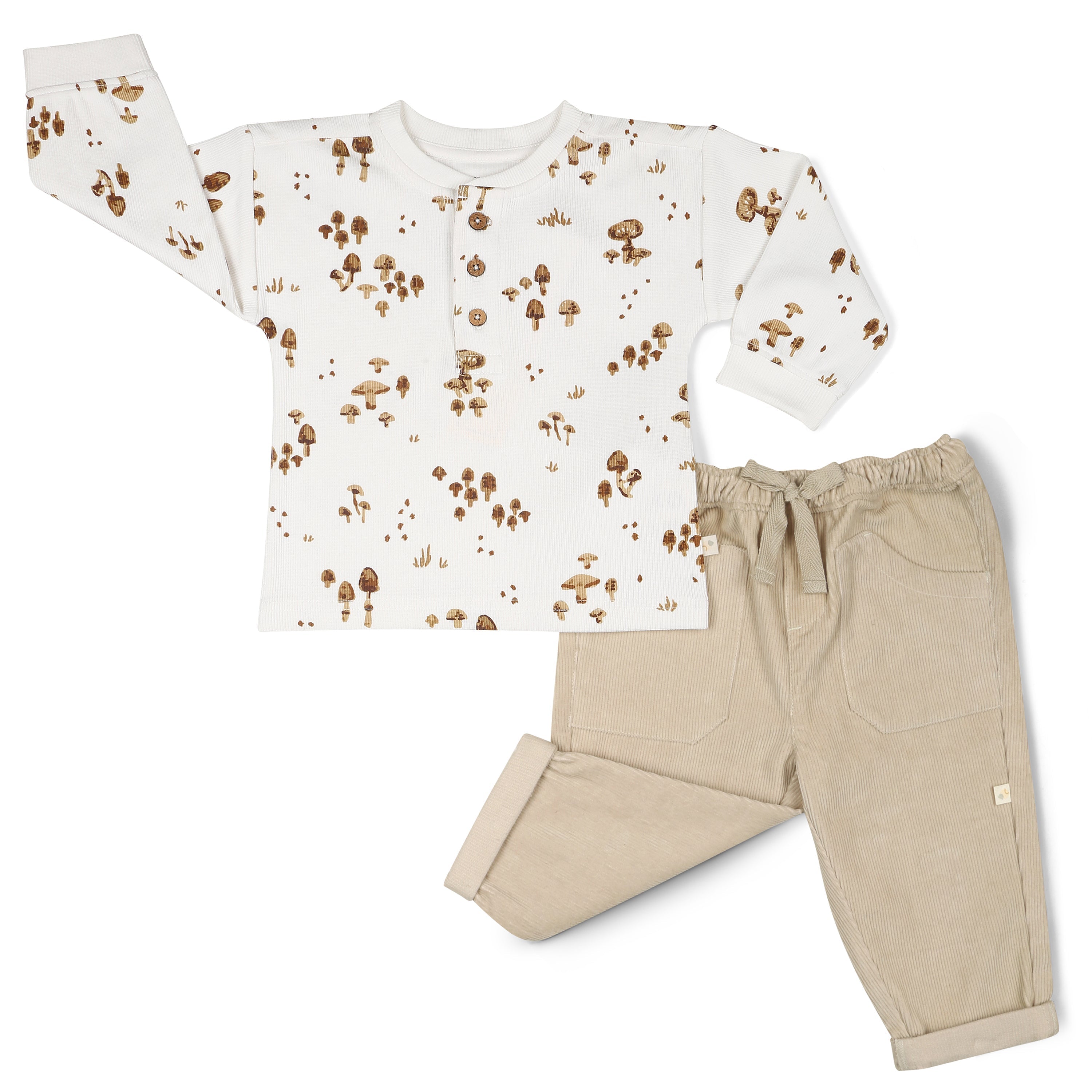 Organic Tee And Corduroy Pant Set - Oat