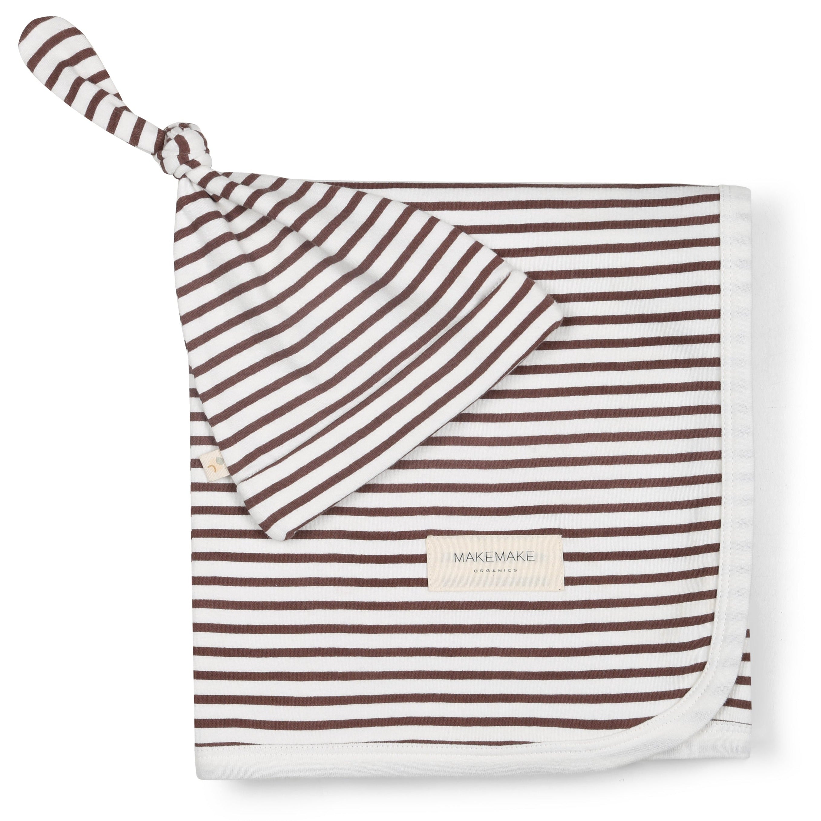 Organic Swaddle Blanket & Hat - Plum Stripes