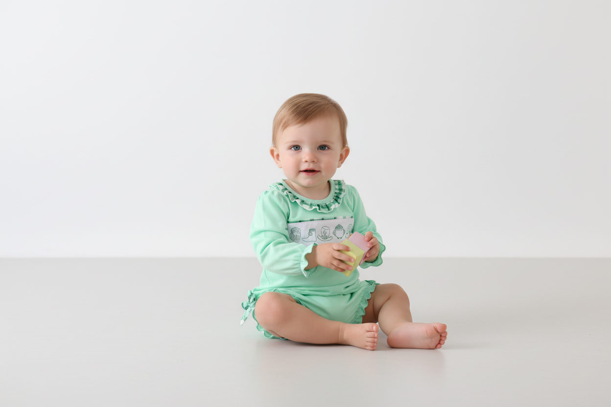Green Embroidery Ruffle Bubble