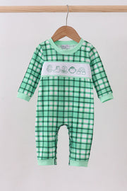 Green Parade Embroidery Gingham Romper