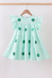 Mint Clover Sequin Ruffle Tiered Dress