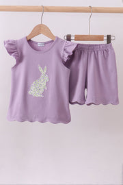 Purple Bunny Applique Ruffle Shorts Set