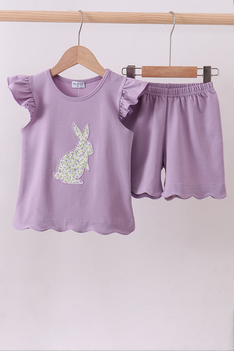 Purple Bunny Applique Ruffle Shorts Set