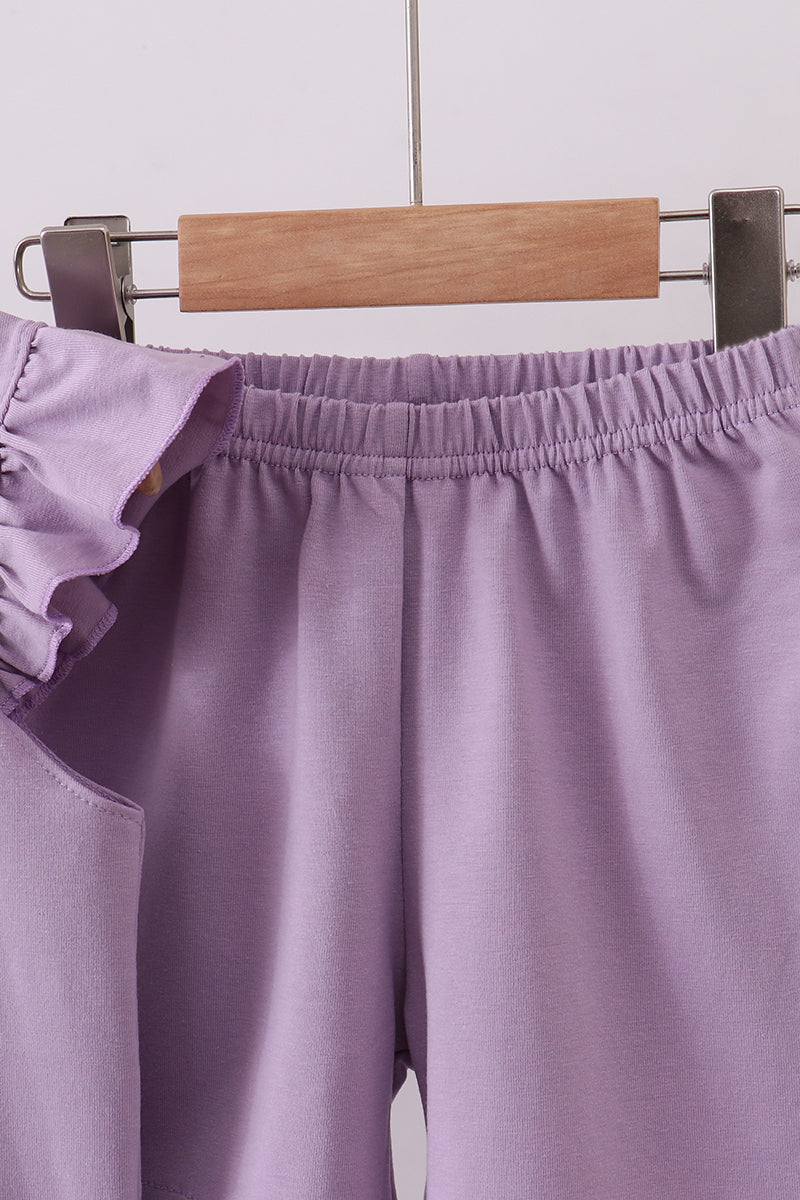 Purple Bunny Applique Ruffle Shorts Set